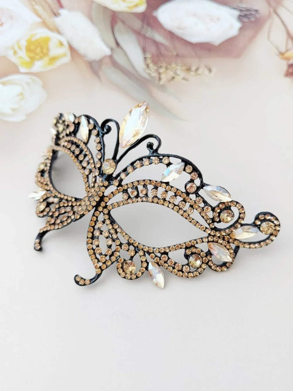 Gold Crystal Masquerade Mask, Gothic Butterfly Mask, Venetian Mask, Prom Mask